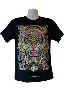 Black Men's Short Sleeve Tee with Vibrant Multicolor Tiger Graphic
